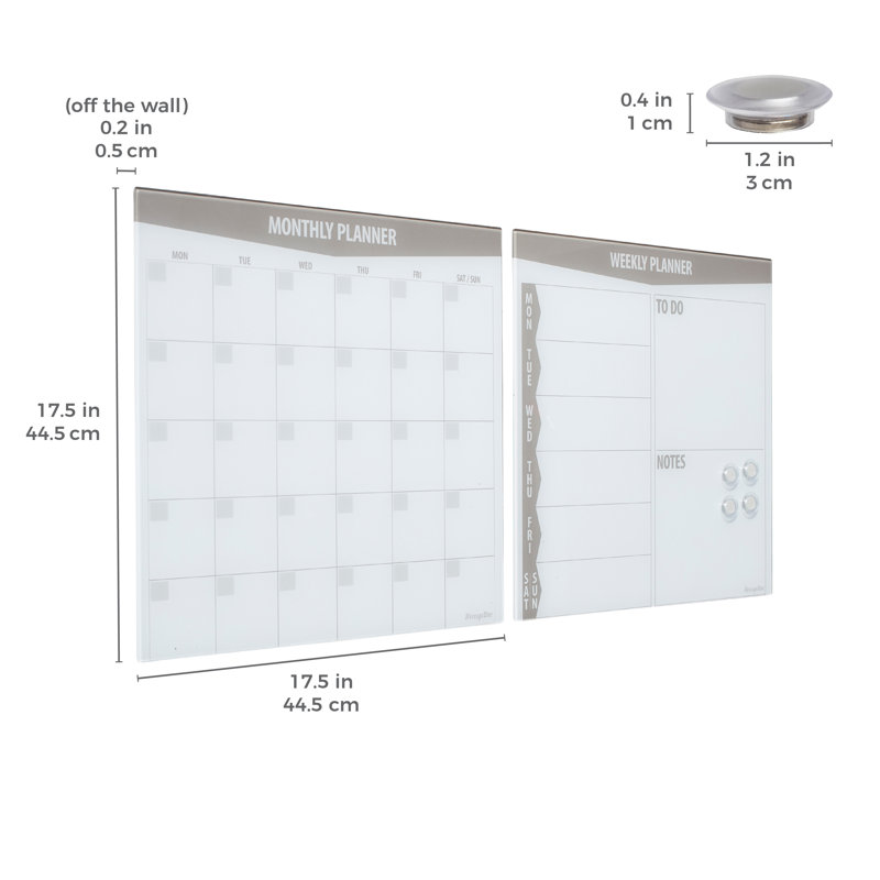 ECR4Kids MessageStor Dry-Erase Glass Board and Magnets, Office Essentials, 2-Pack
