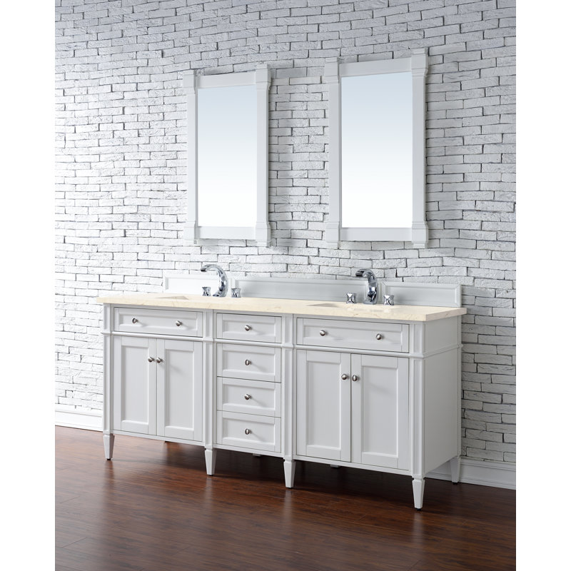 Meuble-lavabo double l 72 po Dussault, Blanc brillant, Pierre de savon anthracite, 8 po