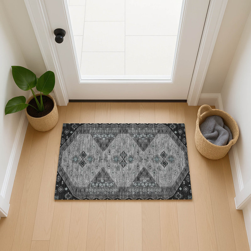 Tapis lavable à la machine intérieur / extérieur ACN2565, Gris anthracite, 1 pi 8 po x 2 pi 6 po
