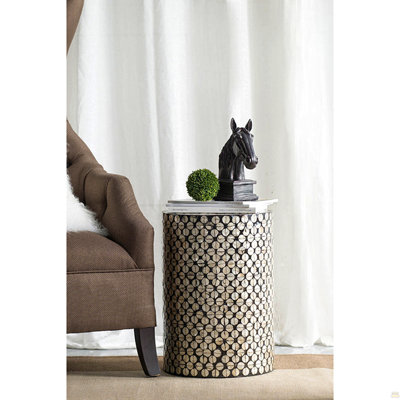 D14x20" Cylindrical Garden Capiz Stool, Accent Side Table