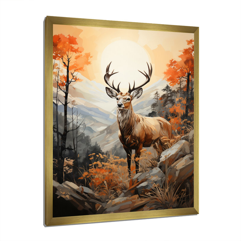 Mirach Deers Broan, paysage, H 32 po x l 16 po x P 1 po, Encadrement doré