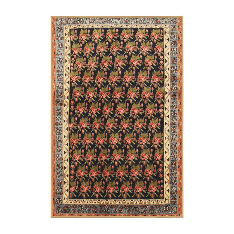 Tapis crème traditionnel/rose/orange Kelya, Rectangle 7 pi x 9 pi