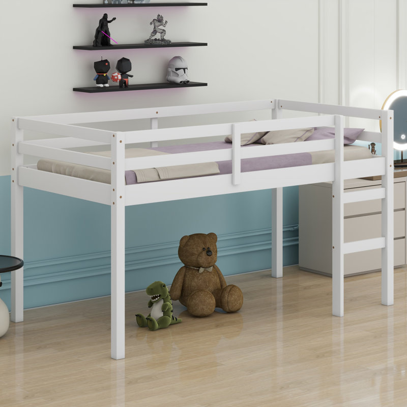 Lit mezzanine en bois avec échelle, Blanc