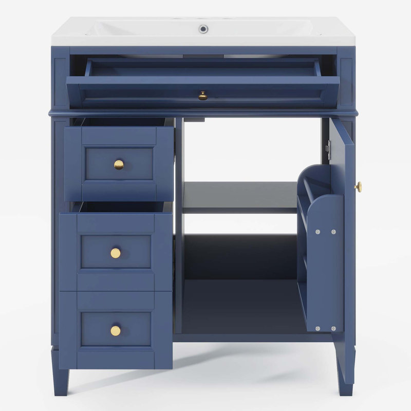 30'' Single Bathroom Vanity with Ceramic Top, Blue