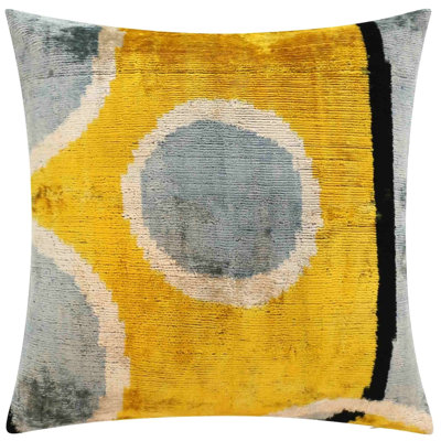 Handmade 16X16 Velvet Geometric Throw Pillow In Gold And Gray – Luxury Down Feather Insert