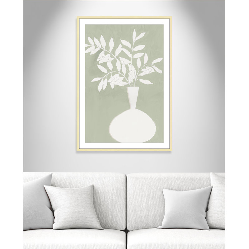 «Sage Vase II» par Aria K, L 29,5 po x H 41,5 po, Matted Print, Or mat