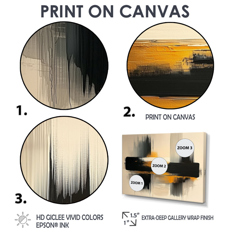 Noir et jaune, rêverie sans limites - art mural minimalisme, H 16 po x l 32 po, Toile tendue, Ne s’applique pas