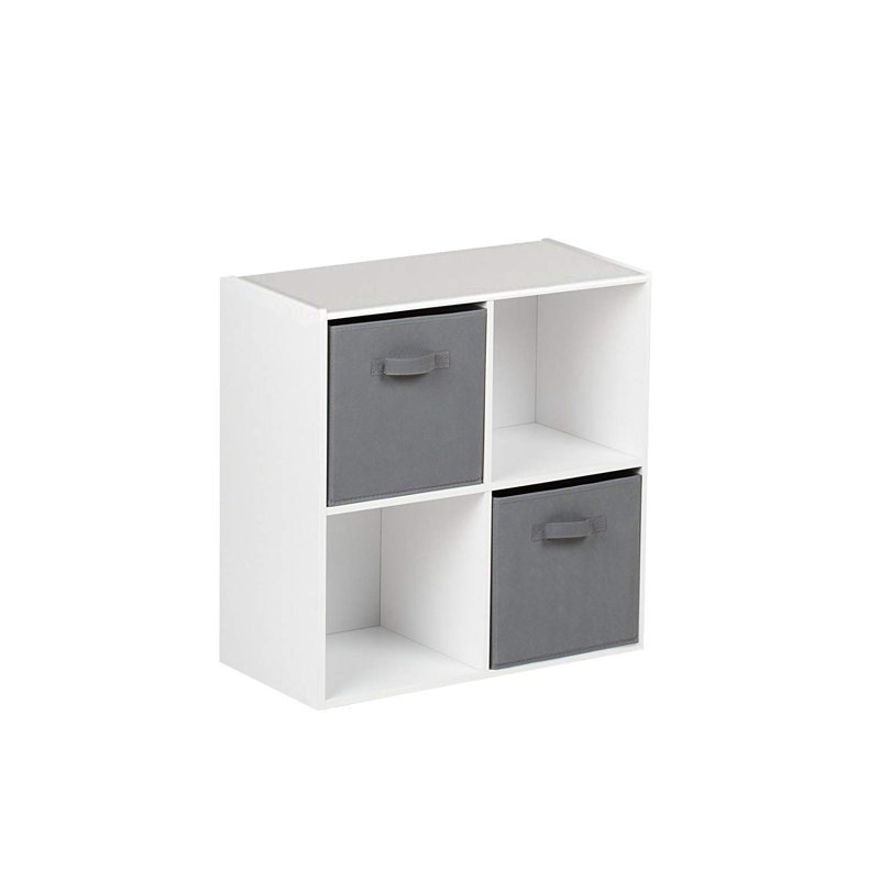 Northville 61cm W Cube Bookcase, (4 Shelves) 61cm H x 61cm W x 30cm D, White/Grey