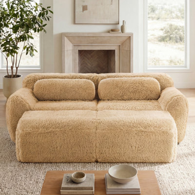 Canapé d'angle modulaire souple 2 places 80'' sans ossature, kaki, mousse haute densité 32D, livré sans assemblage, assise profonde, design déhoussable