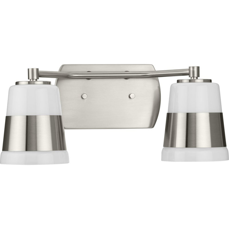 Éclairage pour salle de bain à 2 lumières à intensité variable Haven, Nickel brossé, Nickel brossé / Blanc
