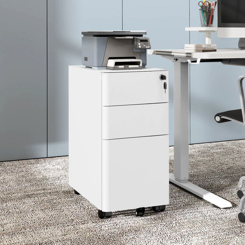 30cm Wide 3 -Drawer Mobile Steel File Cabinet, White