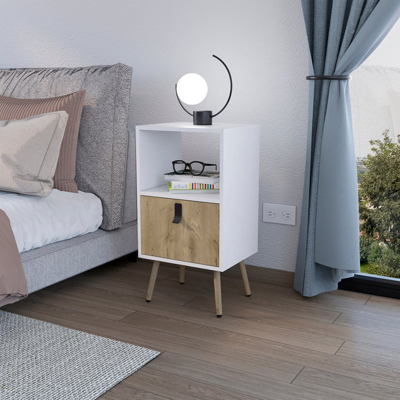 Table de chevet A Magness, chambre, blanc / macadamia