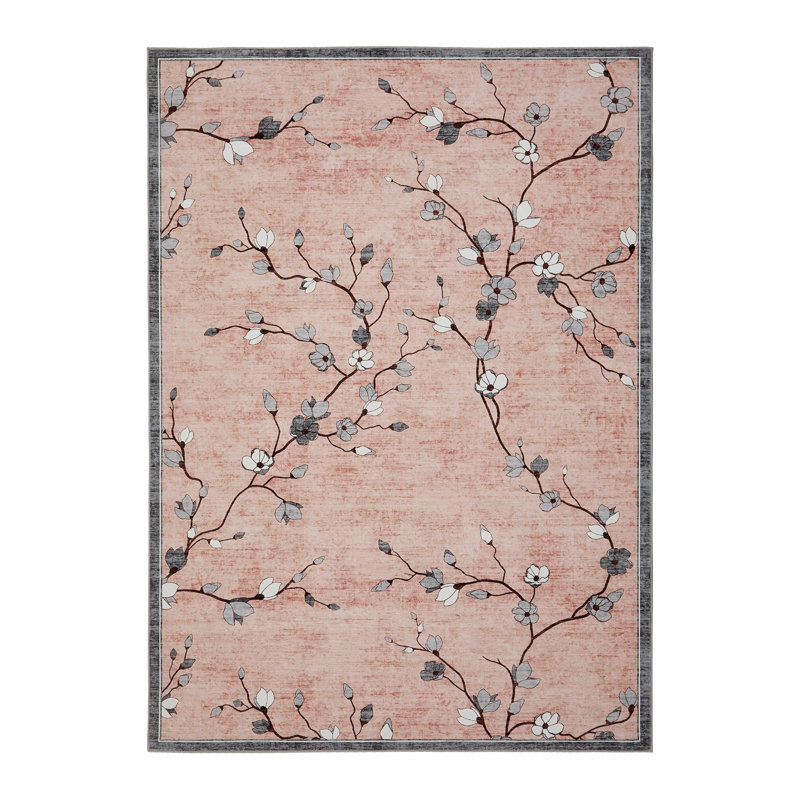 Area Rug for Living Room, Vintage Floral Rug, Washable Non Slip & Low Pile Carpet for Living Room, Bedroom, Dining Room, Pink