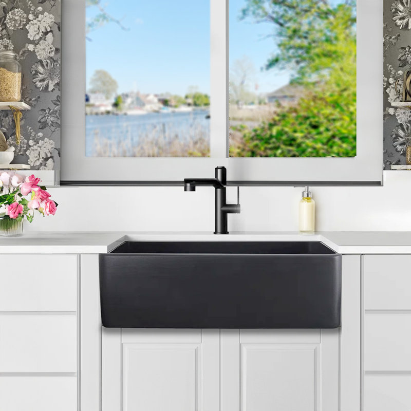 Vineyard 29.75'' L Single Basin Kitchen Sink, Matte Black