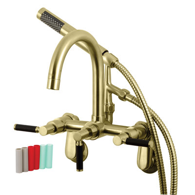 Kingston Brass Kaiser Three-Handle 2-Hole Tub Wall Mount Clawfoot Tub Faucet with Hand Shower