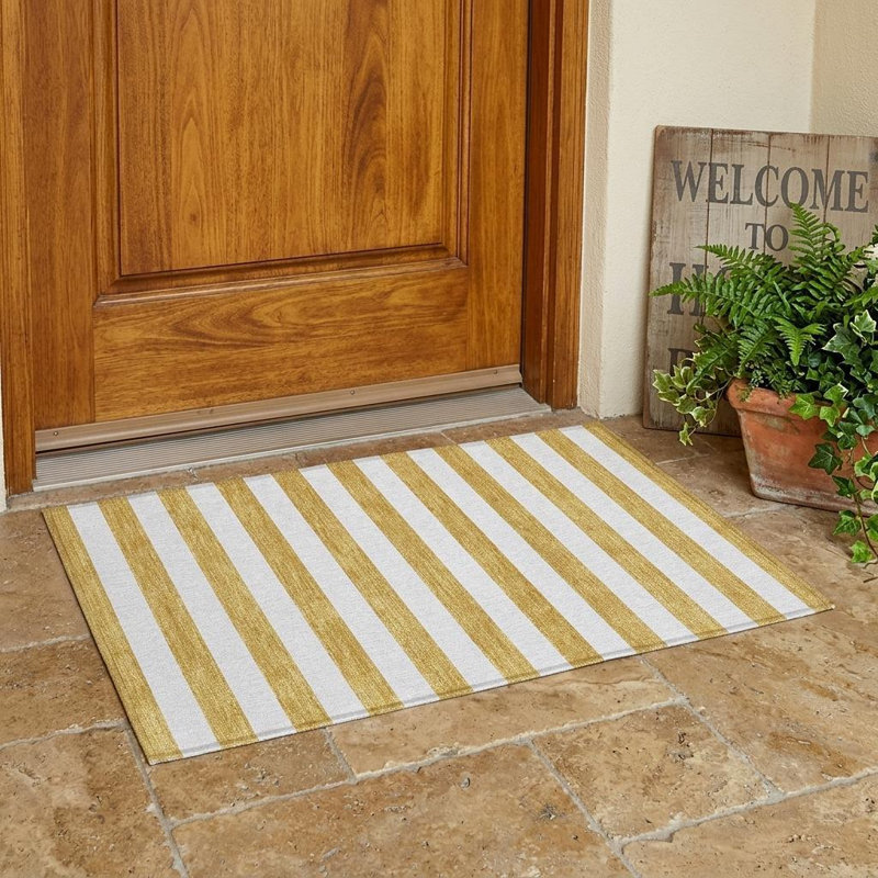 Tapis extérieur lavable antidérapant à rayures dorées 2 pi x 3 pi