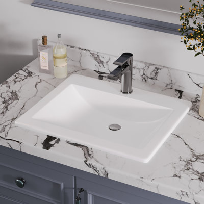 Lavabo de salle de bain rectangulaire encastré en porcelaine vitrifiée blanche 21 "x 18" avec trop-plein