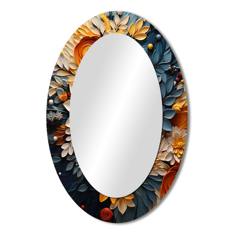 Miroir décoratif ovale orange et bleu sarcelle tourbillon IV - métal, 36 po x 24 po