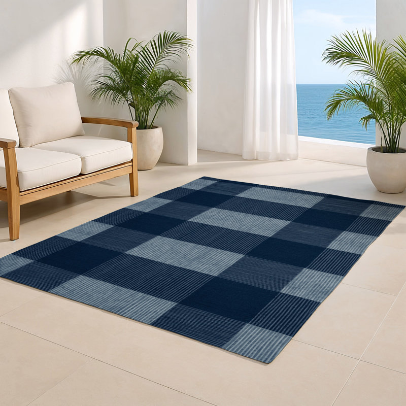 Tapis d'intérieur et d'extérieur à carreaux bleu, Rectangulaire 2 pi x 3 pi
