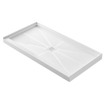 Elegant White Shower Pan with Center Drain & Non-Slip Surface