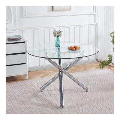 Table de salle à manger chromée avec pieds en métal et verre, table de cuisine moderne pour le salon