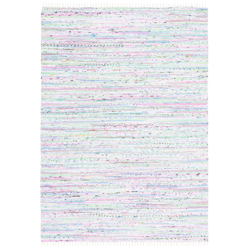 Tapis vert clair / multicolore tissé à plat à la main Fales, Rectangle 4 pi x 6 pi
