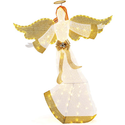 5.2 Ft Lighted Angel With Halo & Bow Zip Ties & Ground Stakes 180 Led Lights