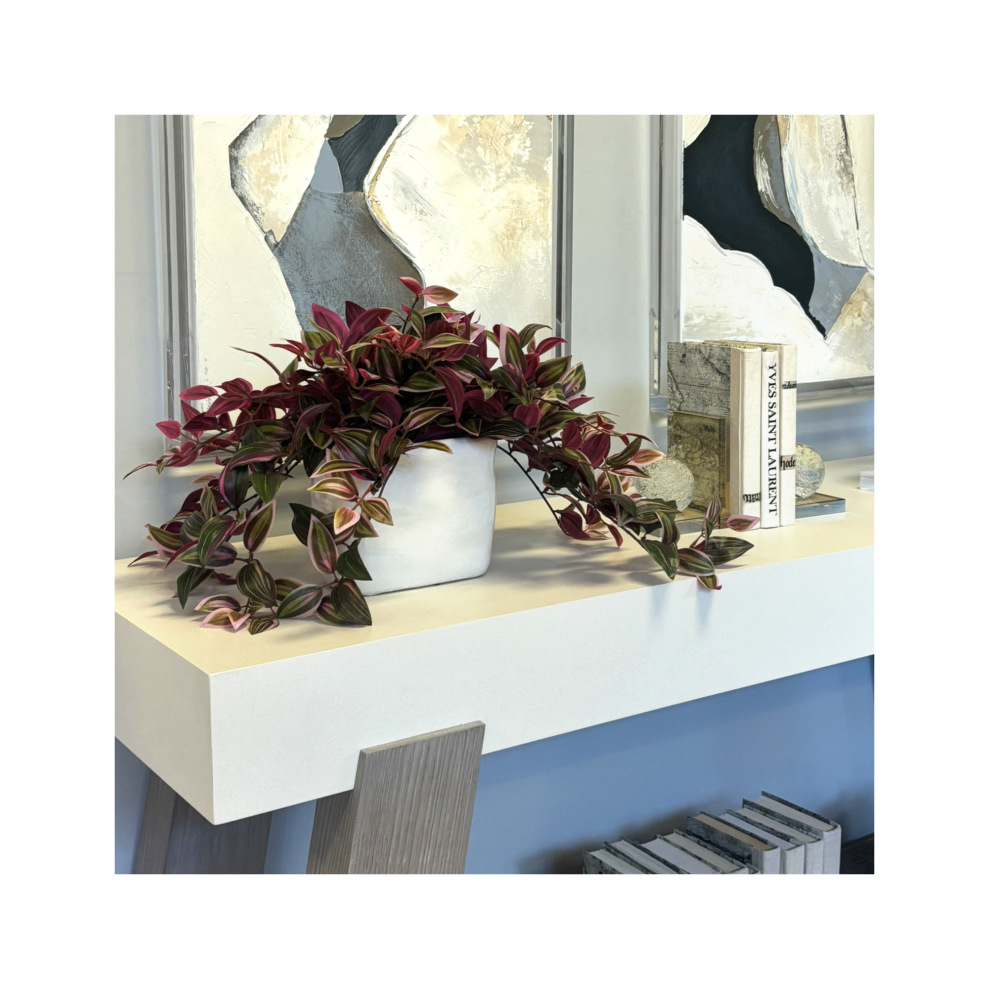 Karas Faux Tradescantia Plant in Ceramic Vase, Green/Red, 14"H x 26"W x 17"D