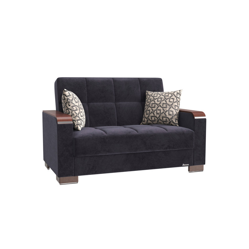 Causeuse rembourrée avec garniture en bois rembourrée avec rangement, microfibre, Noir