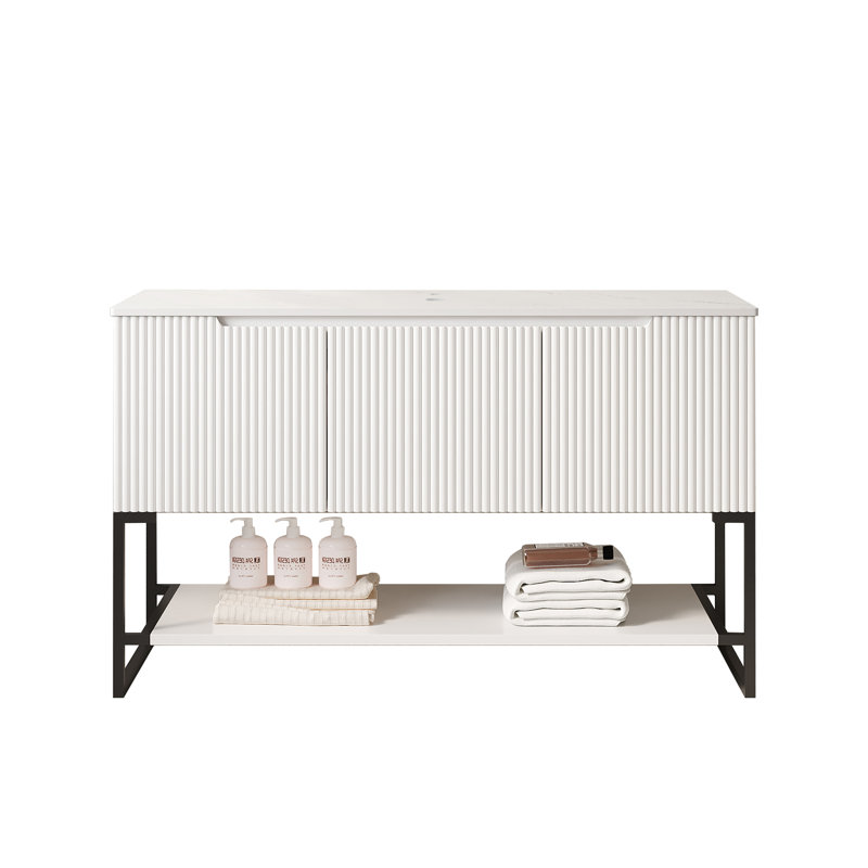 Coiffeuse Luxstone avec comptoir en pierre frittée, White