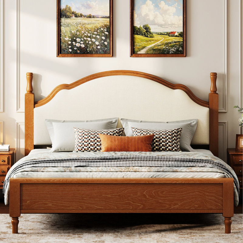 Lit plateforme pour chambre à coucher avec tête de lit rembourrée, cadre de lit pour la maison, King, Beige/Brown