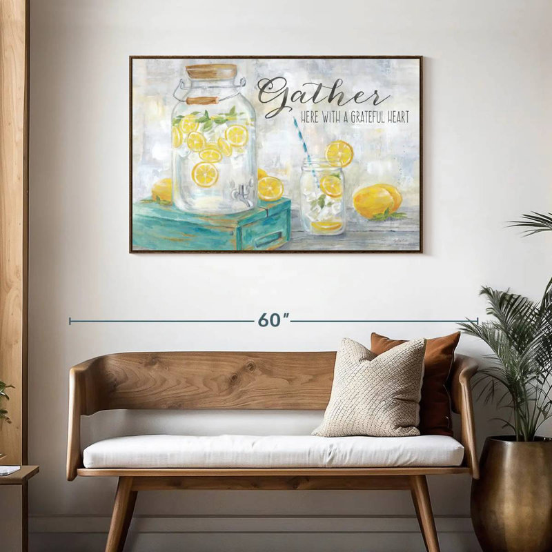 Paysage «Gather Here Country Lemons», Cadre flottant noyer, 43 po x 29 po