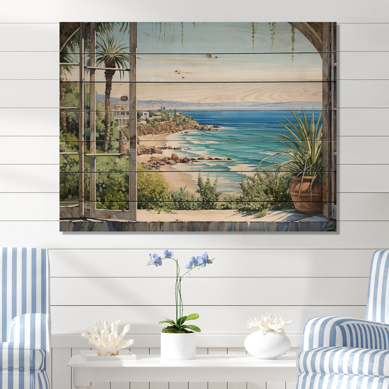 Seaside Tropical View I - Fenêtres côtières sur bois, H 34 po x l 44 po x P 0,78 po