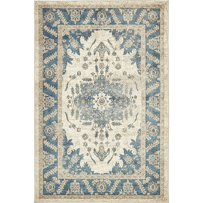 Tapis oriental bleu / beige Linz, Rectangle 6 pi x 9 pi