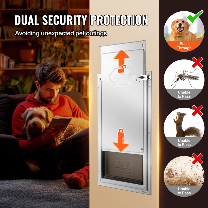 Medium White Aluminum Alloy Pet Door with Lock and Magnetic Flap