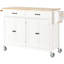 Chariot pour îlot de cuisine 54,3 po avec plateau en bois massif, armoire à 4 portes, 2 tiroirs, porte-épices et serviettes, roues verrouillables, blanc-2082587665