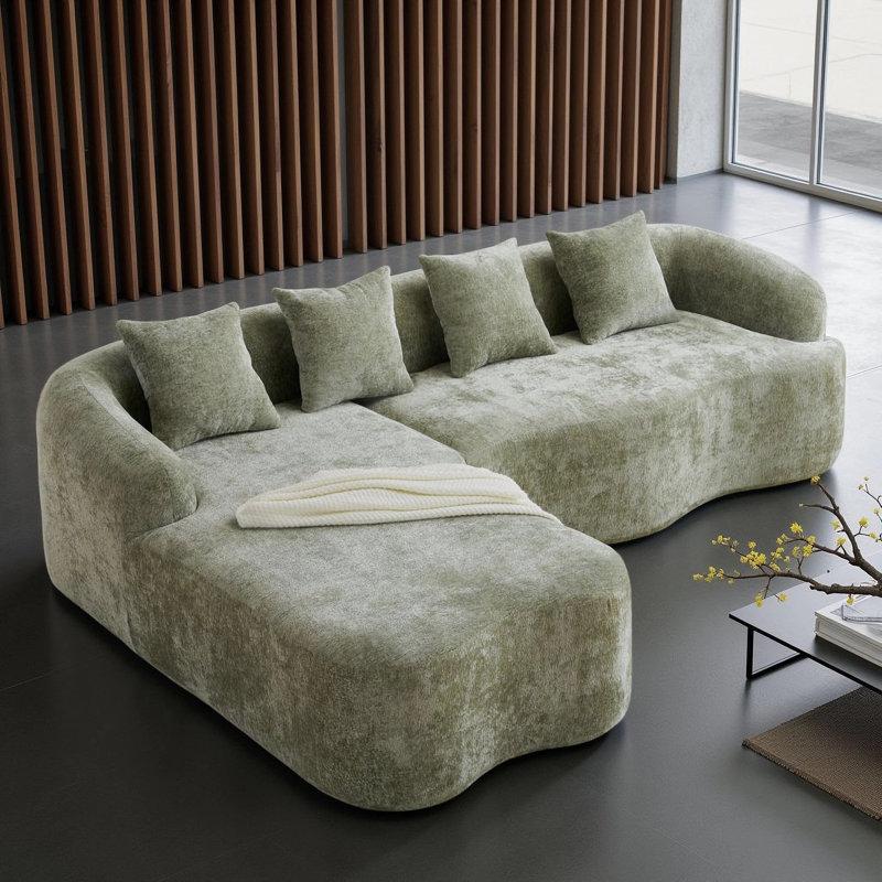 104.7" L-Shaped Sectional Sofa With Chaise, 4-Seater Deep Seat Sofa Couch With 4 Pillows And Foam & Spring Support, Green