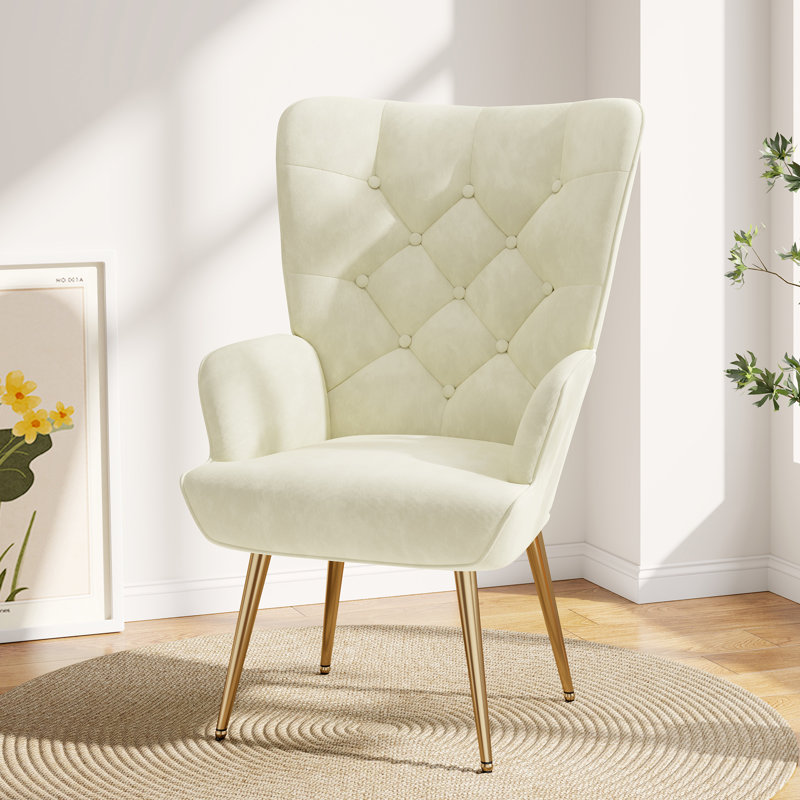 Pureza Upholstered Wingback Chair, Beige Velvet