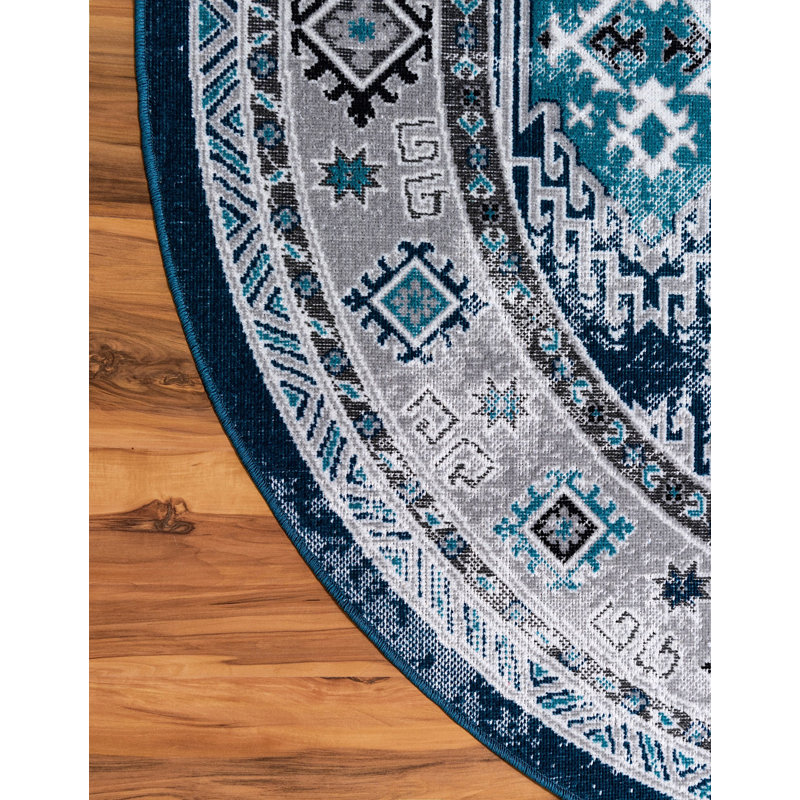 Esveidy Ikat Indoor Rug, Round 8'