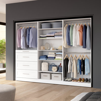 Bestar Florence 107W X 16D Modular Walk-In Closet System With Rods, Shelves, And Drawers, Shaker Style