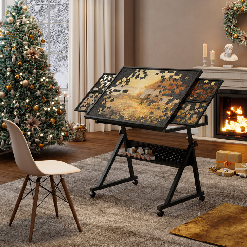 Jigsaw Puzzle Table, Brown/Black