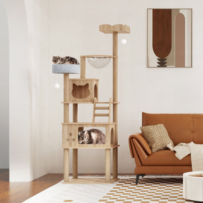 73” Modern Wooden Cat Tree