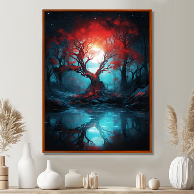 Red River Tree In Enchanted Blue Forest - arbre, reproduction d'art murale