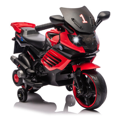 6V Kids Electric Ride-On Motorcycle with Training Wheels, Max Speed 2 MPH, EVA Tires, LED Headlight & Music Sounds, 66 LBS Load for Toddlers Ages 3-6, Red