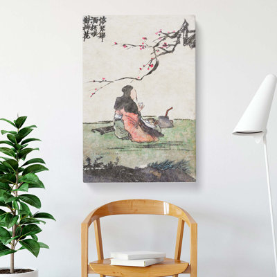 Sat Under The Cherry Tree by Jin Nong - Wrapped Canvas Print