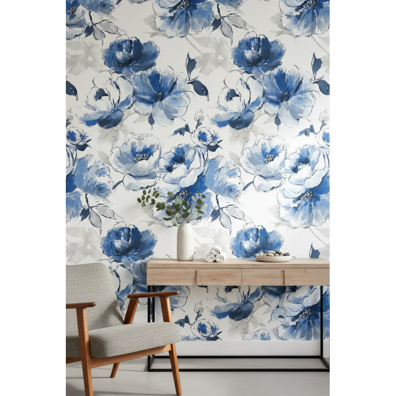 Papier peint floral amovible fond blanc