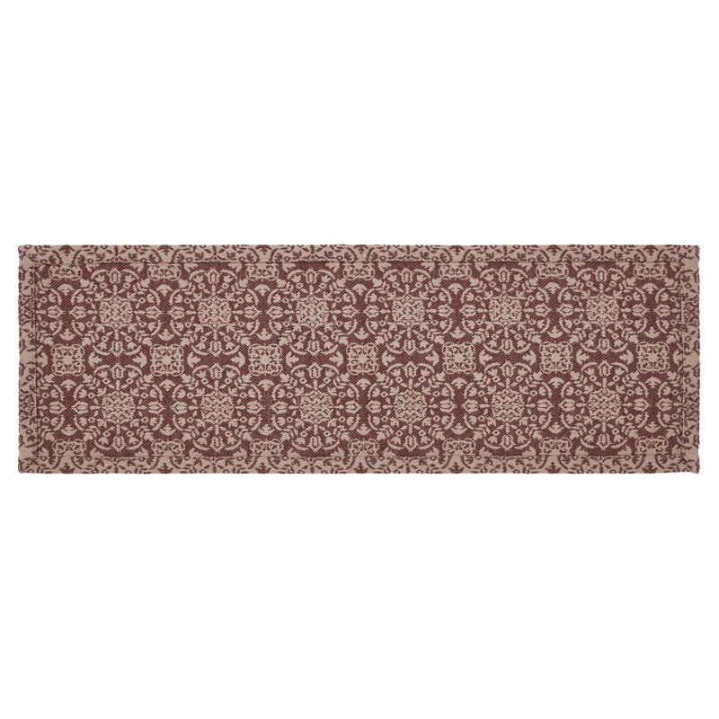  Custom House Rectangle Geometric Table Runner, Tan/Red, 24" x 8"
