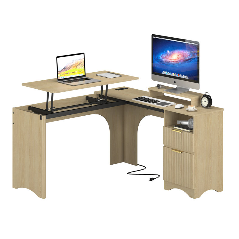 Daymen 55" L-Shaped Lift Top Desk with Power Outlet