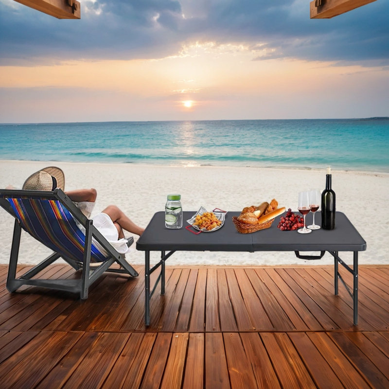 Table pliante portative 4 pieds pour le camping, l'intérieur et l'extérieur - Capacité de 135 kg, noir