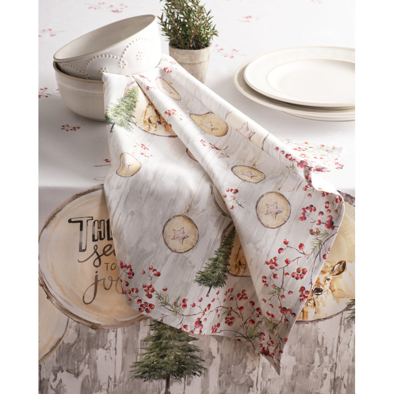 Festive Reindeer and Berries Cotton Square Napkins Set of 4